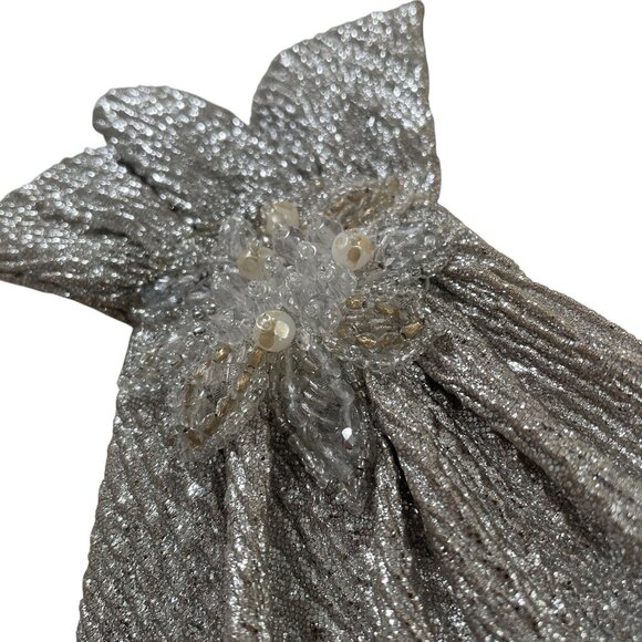 David Meister Silver One Shoulder Gown Formal Dress 8 Ruched Metallic Glam - Picture 6 of 12